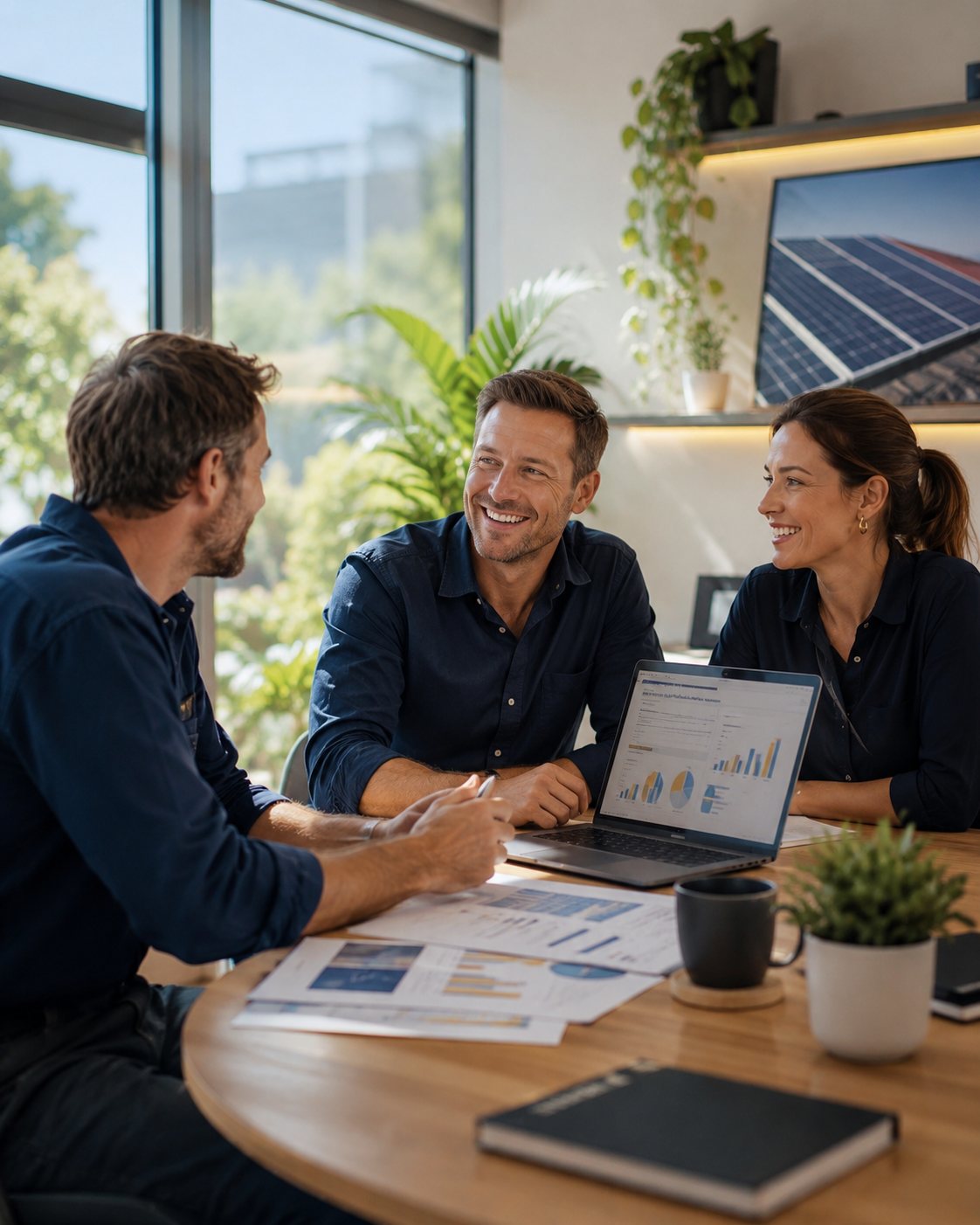 Illuminate Solar team meeting with a solar business